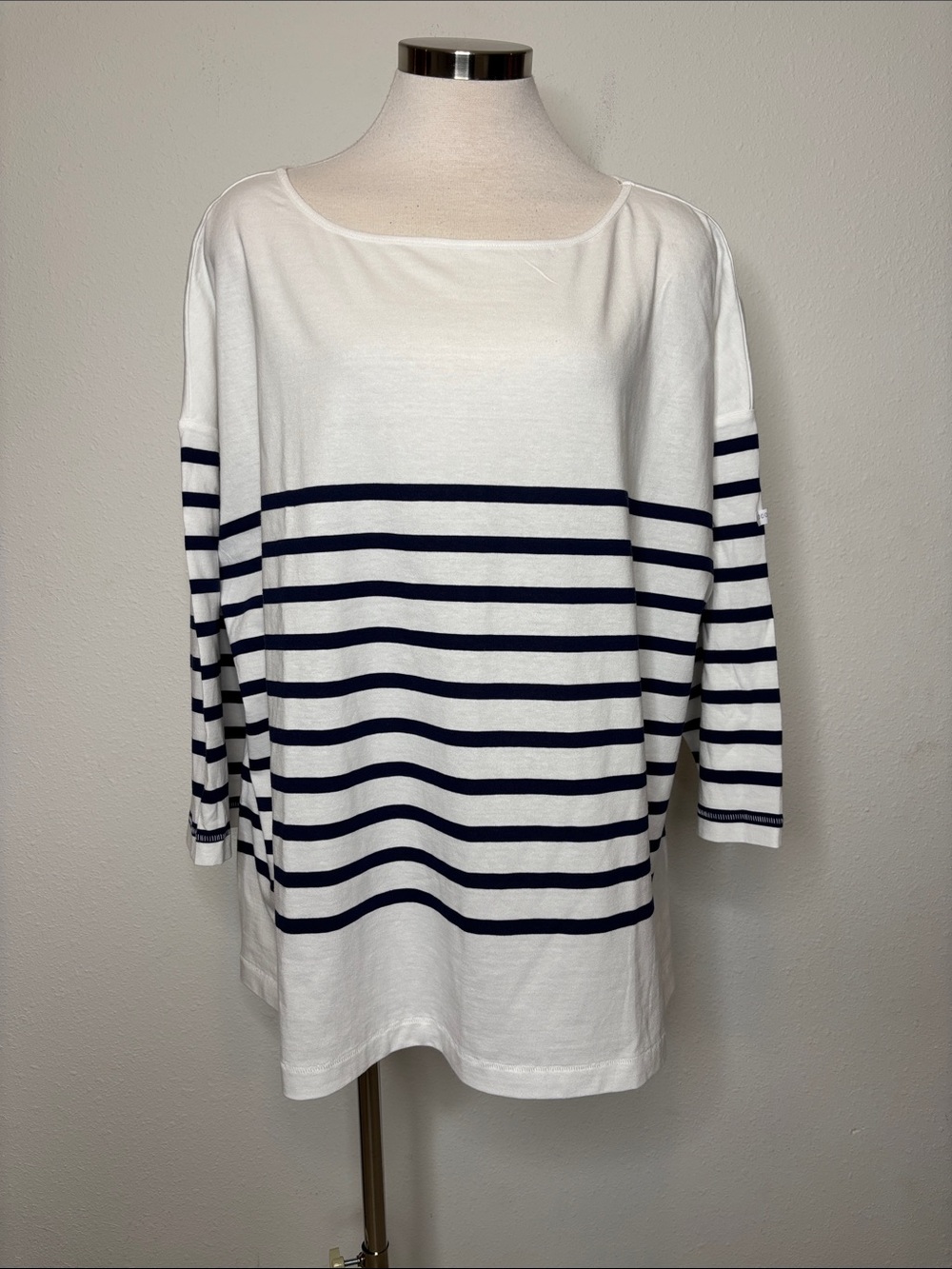 Lane Bryant White and Navy Striped Boatneck Long Sleeve Top